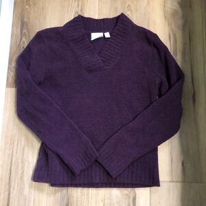 Super soft chenille deep plum V neck sweater